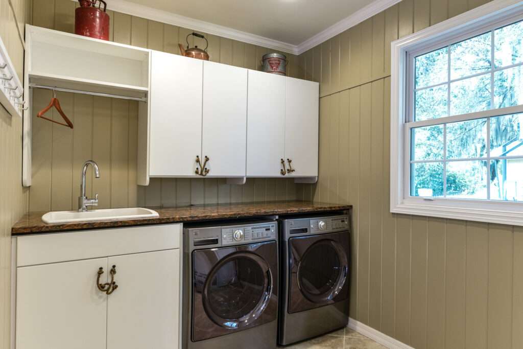 Photo of cabinets built around a washer and dryer