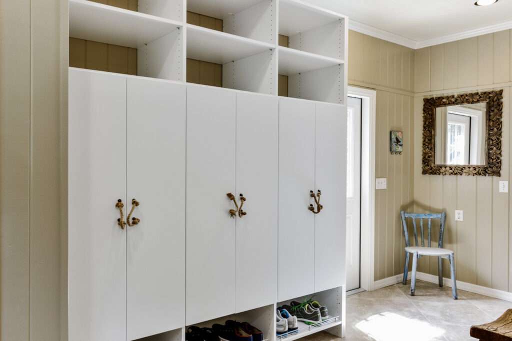 Photo of a mudroom with a nice built-in